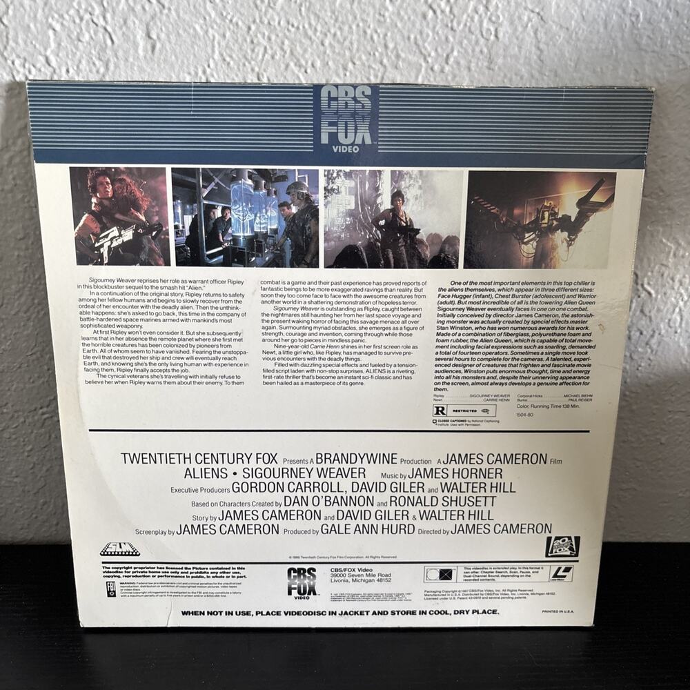 Aliens (1986) LASERDISC (2-disc Set) CBS FOX VIDEO, Starring Sigourney Weaver - Picture 2 of 6